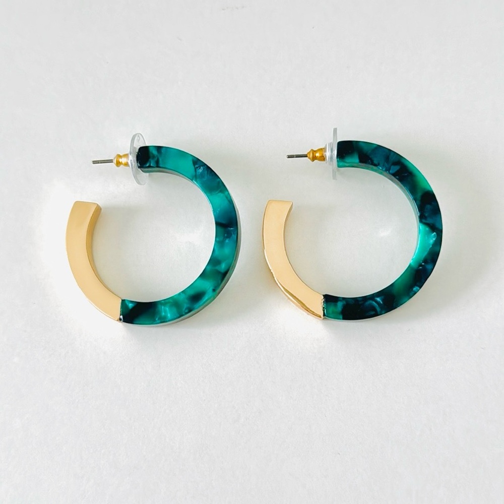 Ann Taylor Green Marble Hoop Earrings